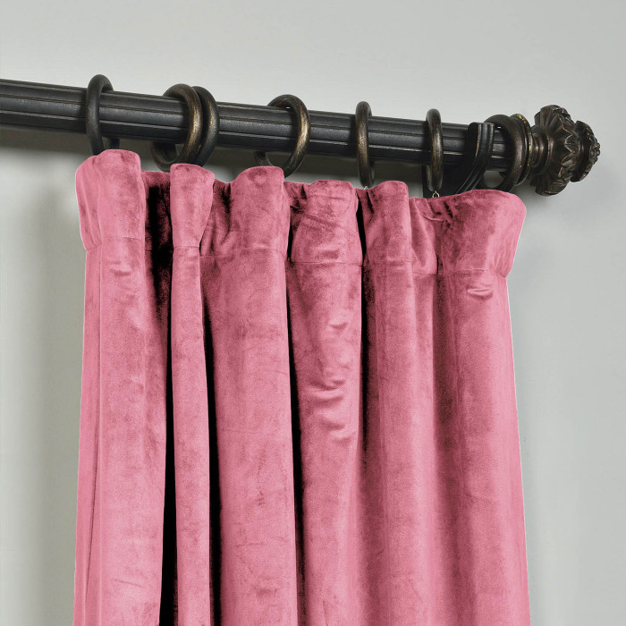 Flat Hook Velvet Curtain Drape with Blackout Lined For Track with Ring Clip or Traverse Rod and Rod with Rings Birkin