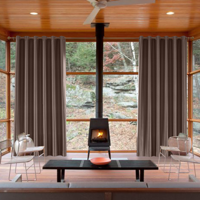 Polyester Cotton Silk Curtain Drape Panel in Antique Bronze Grommet with Blackout Lined LHZ