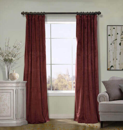 Flat Hook Velvet Curtain Drape with Blackout Lined For Track with Ring Clip or Traverse Rod and Rod with Rings Birkin