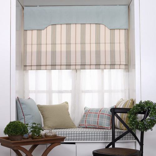 Blue Green Stripes Polyester Cotton Roman Shade In Blue Green