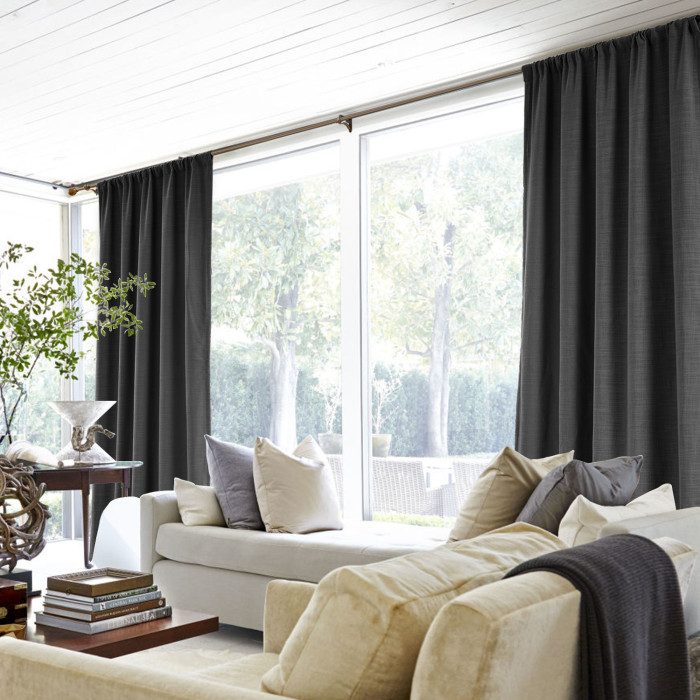 Rod Pocket Faux Linen Window Curtain with Blackout Lined LIZ