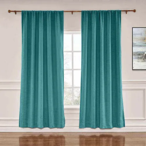 CUSTOM Liz Everglade Teal Polyester Linen Window Curtain Drapery with Lined