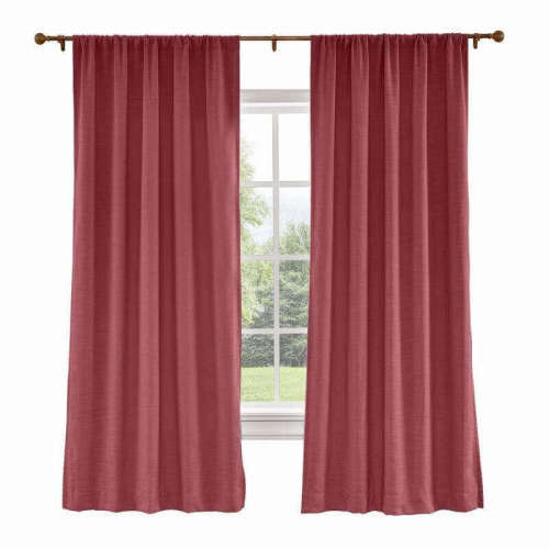 CUSTOM Liz Red Wine Polyester Linen Curtain Drapery with Lined