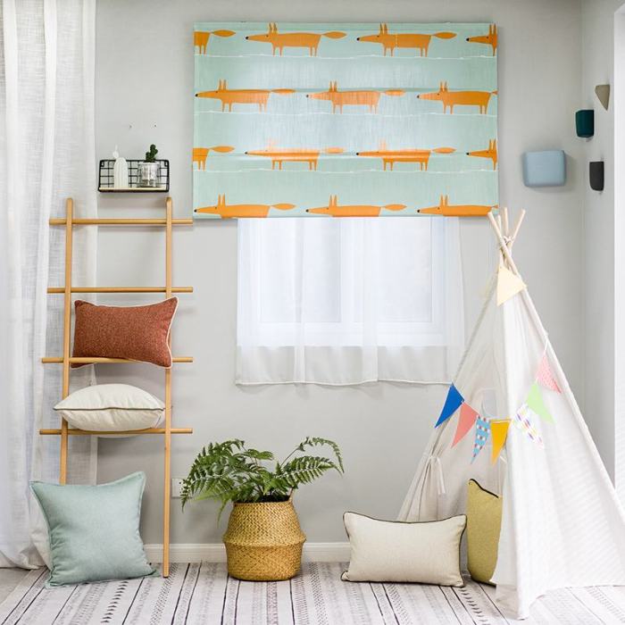 Print Polyester Roman Shade In Orange