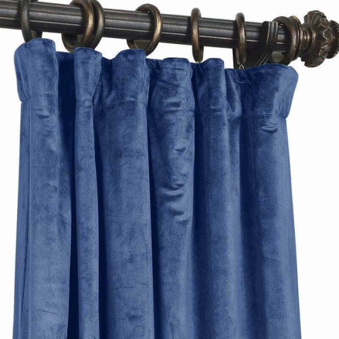 Flat Hook Velvet Curtain Drape with Blackout Lined For Track with Ring Clip or Traverse Rod and Rod with Rings Birkin