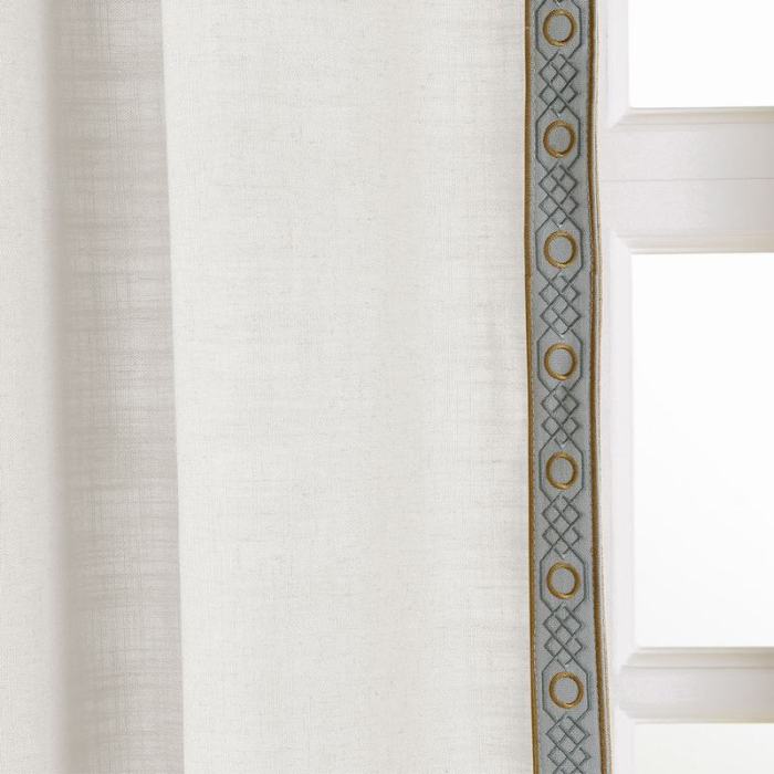 AMARA Polyester Linen Curtain Drapery With Decorative Trim Custom Sold Per Pair