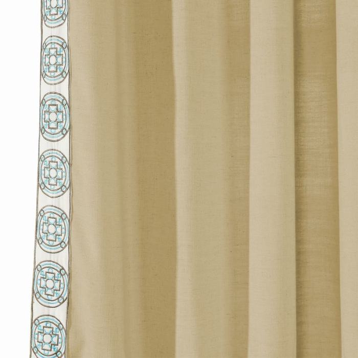 AMARA Polyester Linen Curtain Drapery With Decorative Trim Custom Sold Per Pair