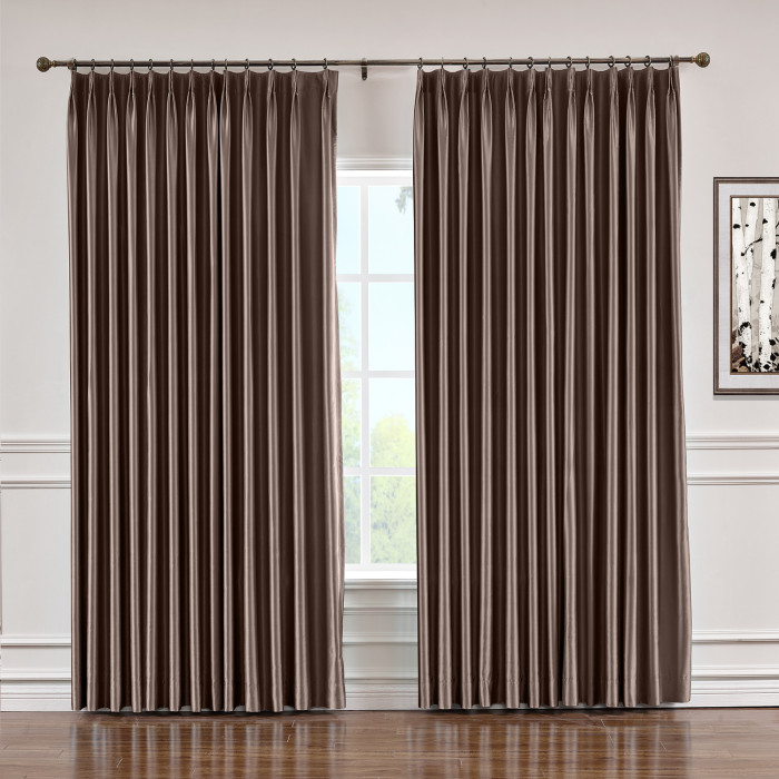 Polyester Cotton Silky Drape with Blackout Lined Pinch Pleated Window Curtain Panel LHZ