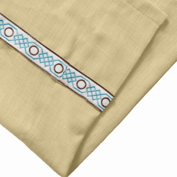 AMARA Polyester Linen Curtain Drapery With Decorative Trim Custom Sold Per Pair