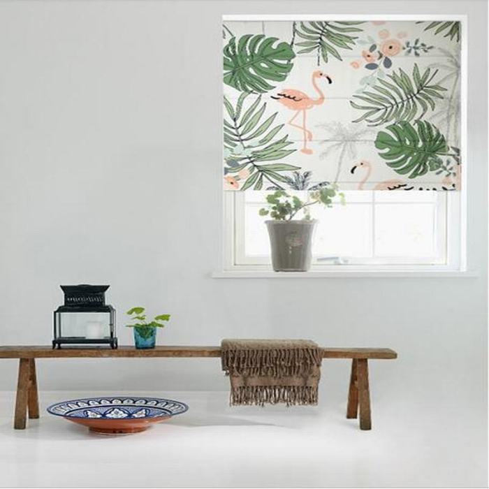 Print Polyester Roman Shade In Green