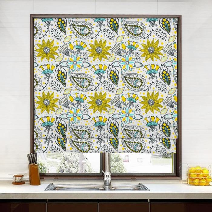 AIMEE Paisley Floral Print Polyester Linen Roman Shade