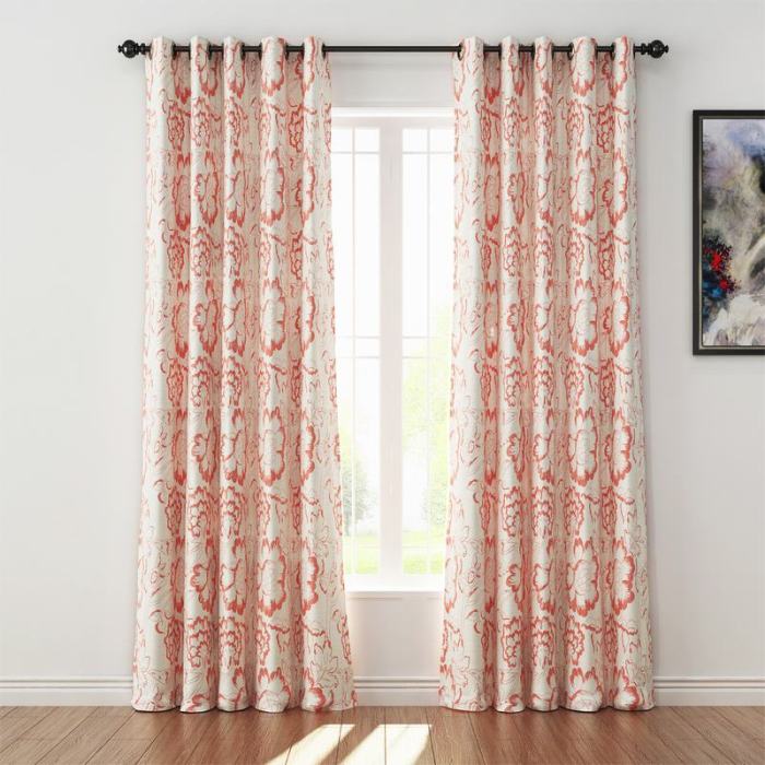 Floral Print Polyester Linen Curtain Drapery ELK