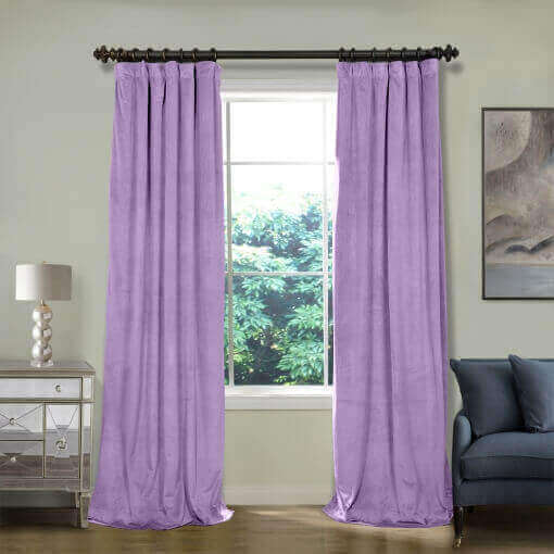 Flat Hook Velvet Curtain Drape with Blackout Lined For Track with Ring Clip or Traverse Rod and Rod with Rings Birkin