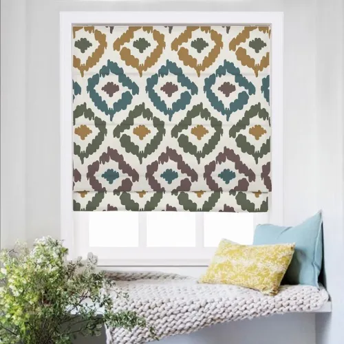 ARYAN Abstract Print Polyester Linen Room Darkening Roman Shade
