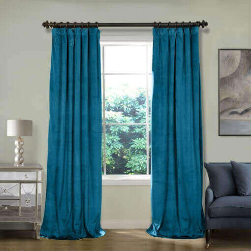 Flat Hook Velvet Curtain Drape with Blackout Lined For Track with Ring Clip or Traverse Rod and Rod with Rings Birkin