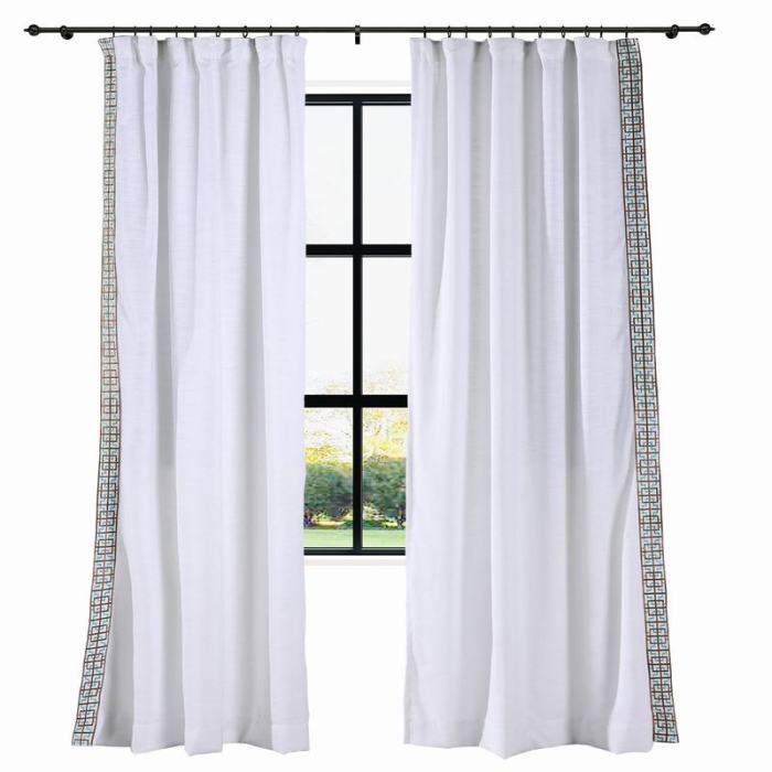 AMARA Polyester Linen Curtain Drapery With Decorative Trim Custom Sold Per Pair
