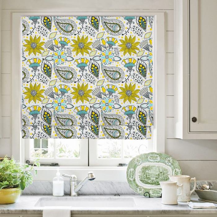 AIMEE Paisley Floral Print Polyester Linen Roman Shade