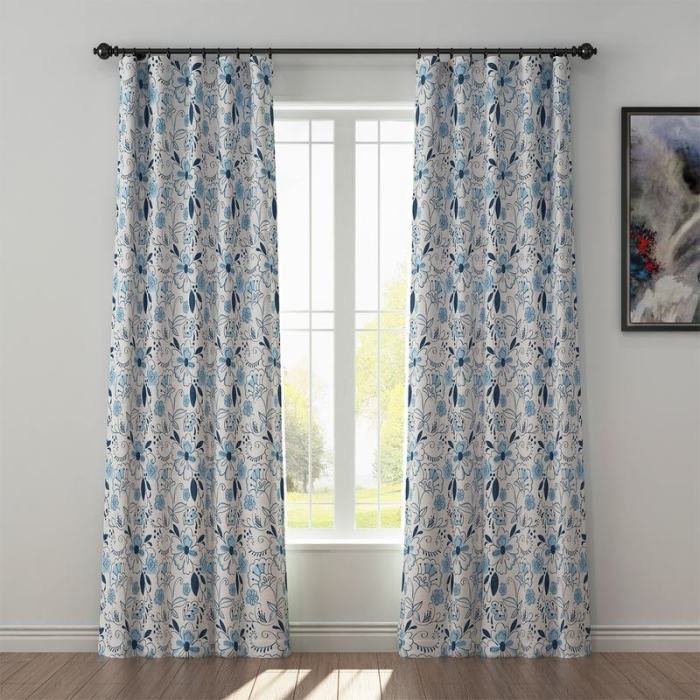 Floral Print Polyester Linen Curtain Drapery WILLIAM