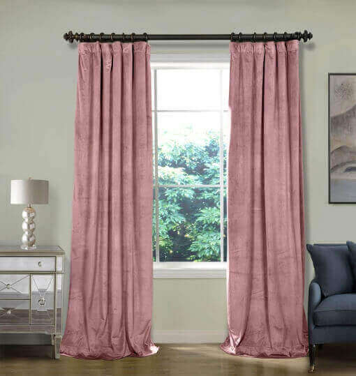 Flat Hook Velvet Curtain Drape with Blackout Lined For Track with Ring Clip or Traverse Rod and Rod with Rings Birkin