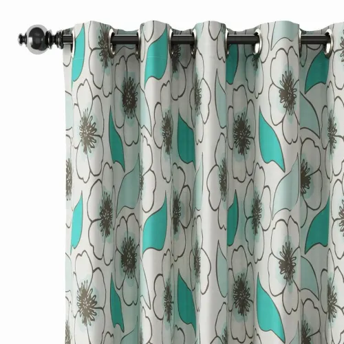 Floral Print Polyester Linen Curtain Drapery LEVI