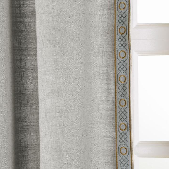 AMARA Polyester Linen Curtain Drapery With Decorative Trim Custom Sold Per Pair
