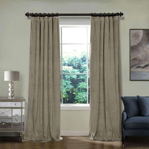 Flat Hook Velvet Curtain Drape with Blackout Lined For Track with Ring Clip or Traverse Rod and Rod with Rings Birkin