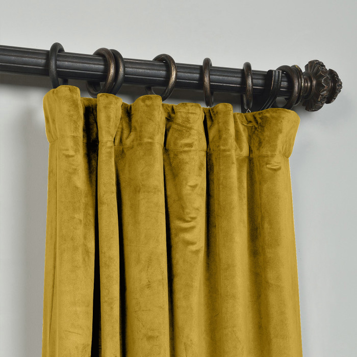 Flat Hook Velvet Curtain Drape with Blackout Lined For Track with Ring Clip or Traverse Rod and Rod with Rings Birkin