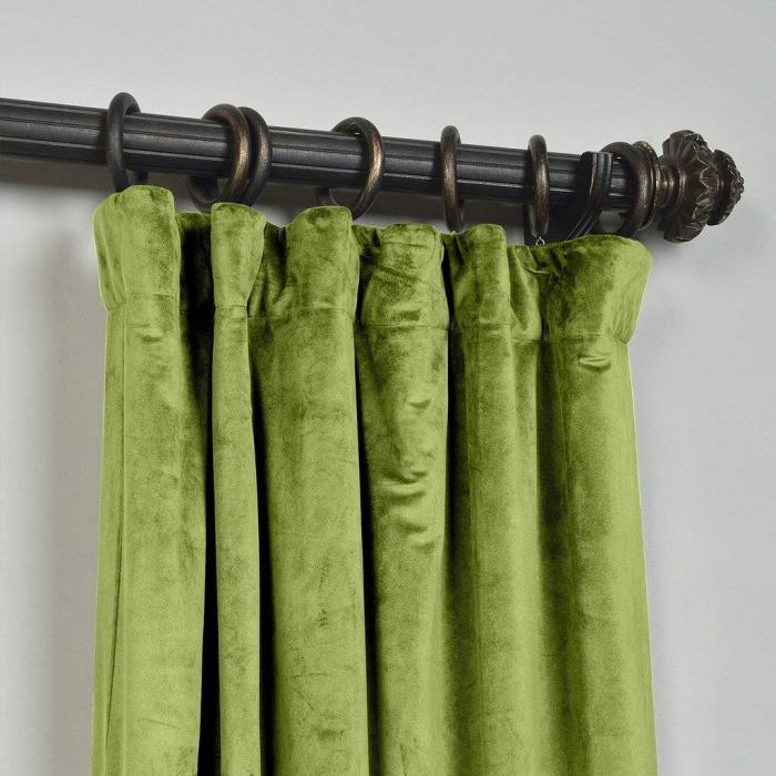 Flat Hook Velvet Curtain Drape with Blackout Lined For Track with Ring Clip or Traverse Rod and Rod with Rings Birkin