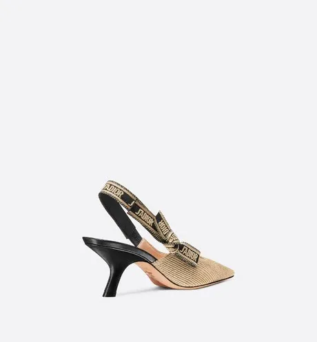 J'Adior Slingback Pump Cream and Black Embroidered Cotton
