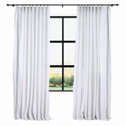 AMARA Polyester Linen Curtain Drapery With Decorative Trim Custom Sold Per Pair