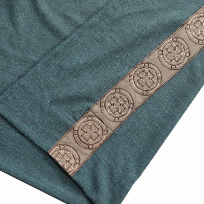 AMARA Polyester Linen Curtain Drapery With Decorative Trim Custom Sold Per Pair