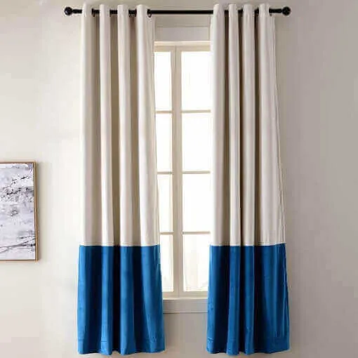 2 Toned Blackout Lined Pieced Patchwork Grommet Velvet Curtain BIRKIN