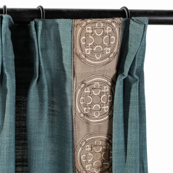 AMARA Polyester Linen Curtain Drapery With Decorative Trim Custom Sold Per Pair