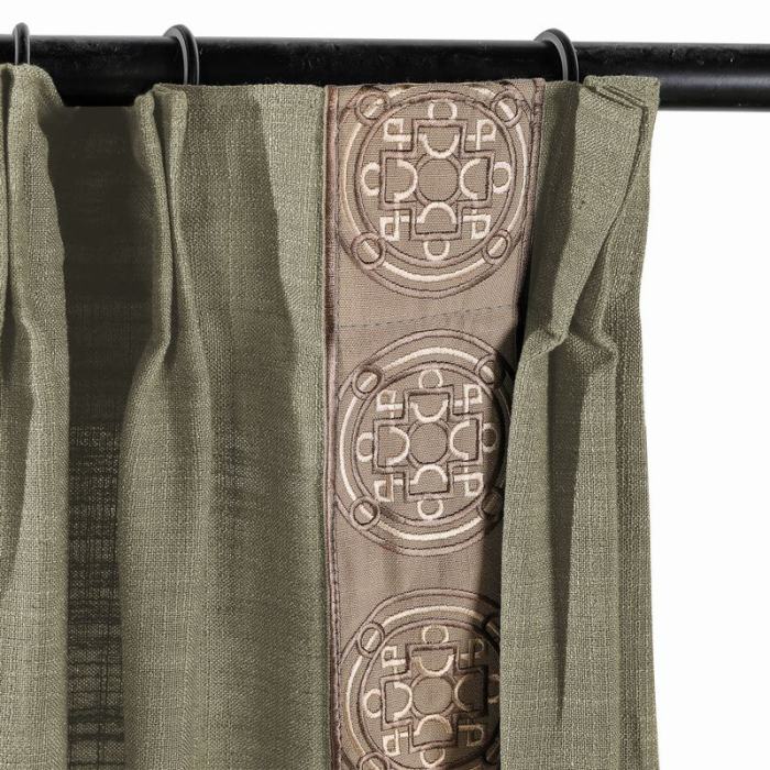 AMARA Polyester Linen Curtain Drapery With Decorative Trim Custom Sold Per Pair