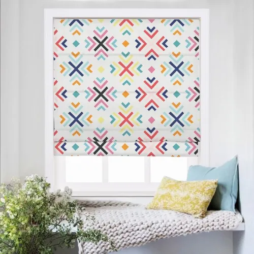 ARAV Geometric Print Polyester Linen Room Darkening Roman Shade