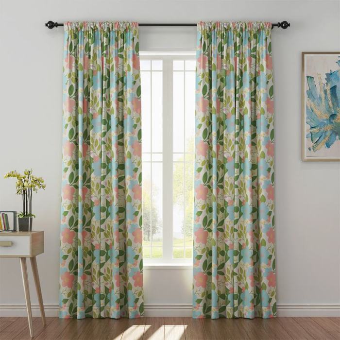 Floral Print Polyester Linen Curtain Drapery ARTHUR