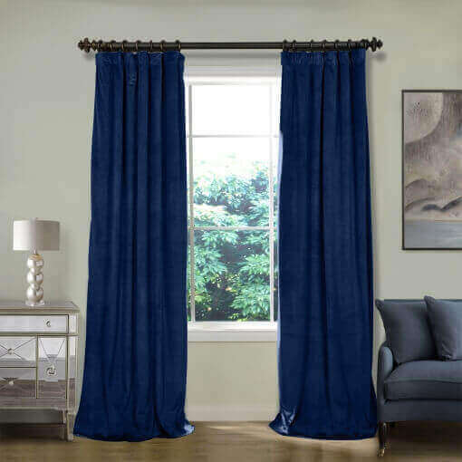 Flat Hook Velvet Curtain Drape with Blackout Lined For Track with Ring Clip or Traverse Rod and Rod with Rings Birkin