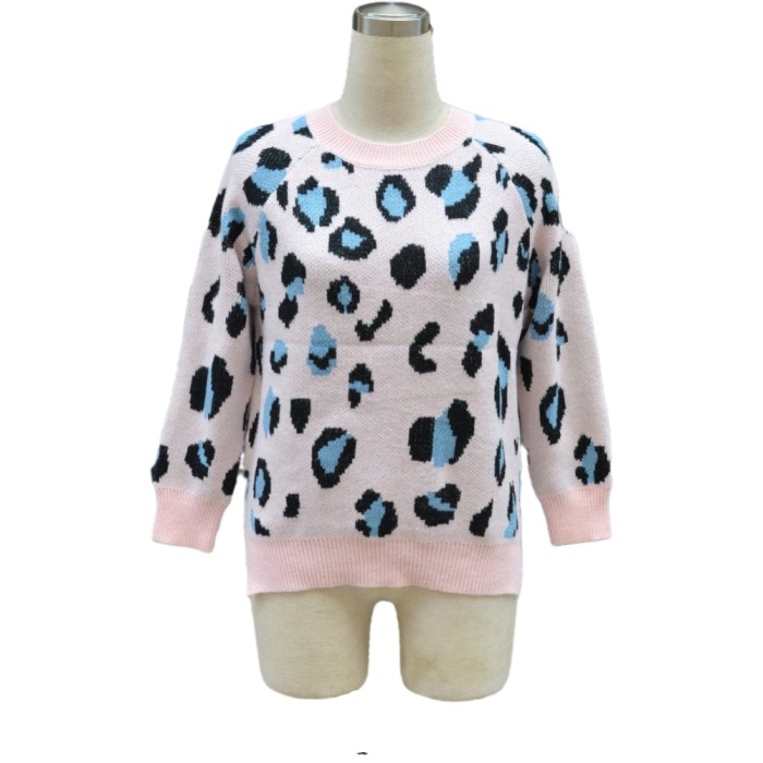 Fall Round Neck Pullover Leopard Sweater