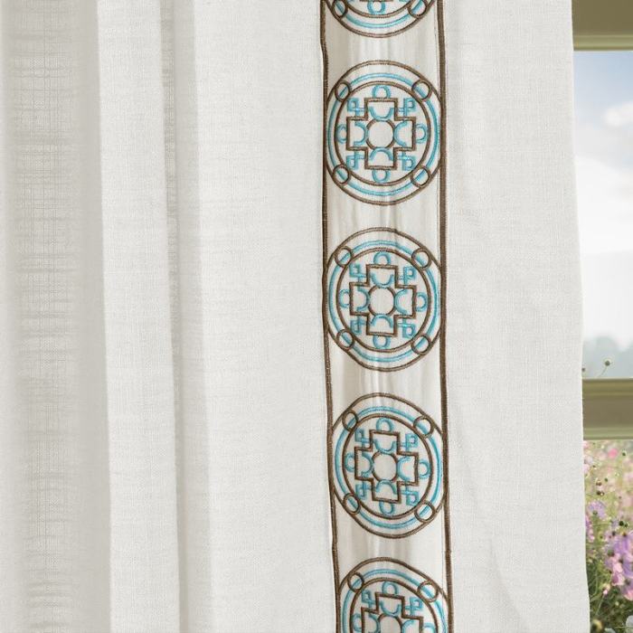 AMARA Polyester Linen Curtain Drapery With Decorative Trim Custom Sold Per Pair