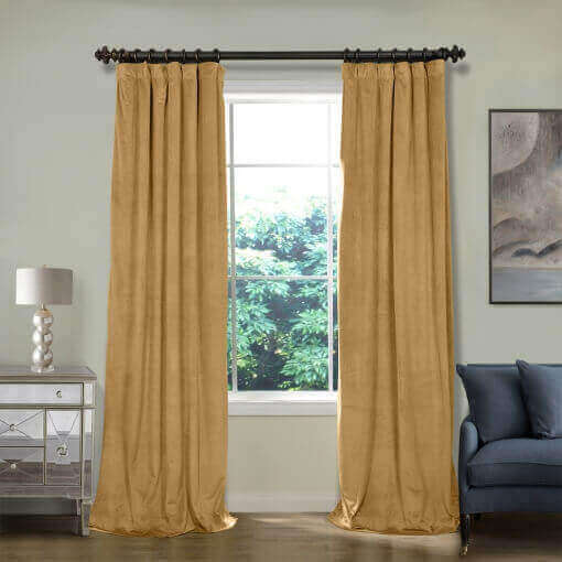 Flat Hook Velvet Curtain Drape with Blackout Lined For Track with Ring Clip or Traverse Rod and Rod with Rings Birkin