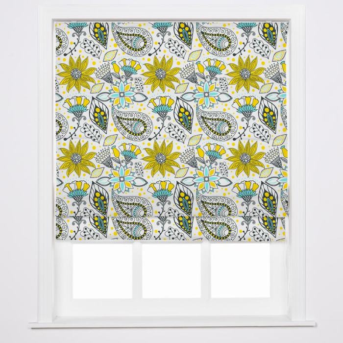 AIMEE Paisley Floral Print Polyester Linen Roman Shade