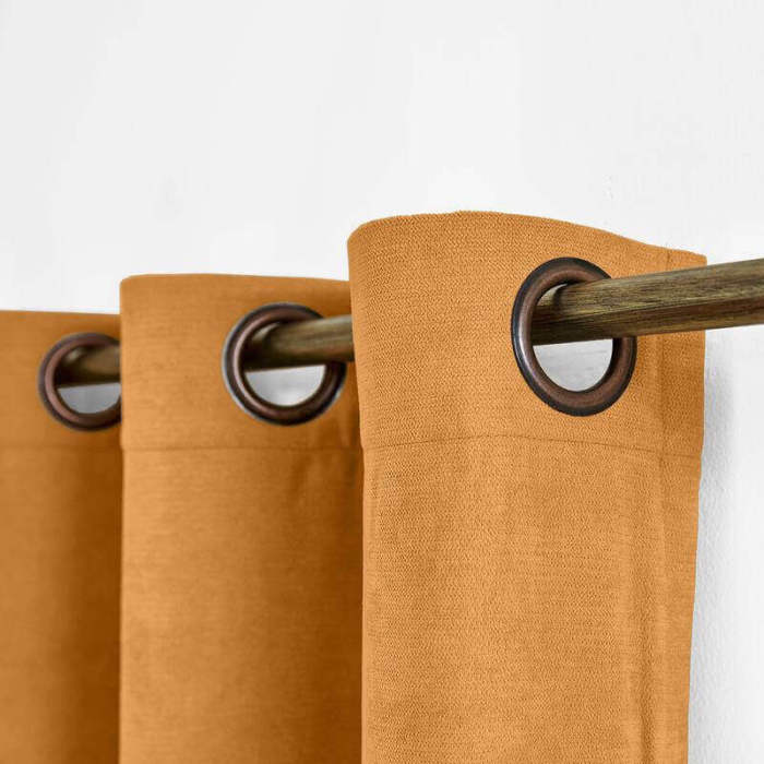 Antique Bronze Grommet Polyester Cotton Drapery With Blackout Lining Thermal Curtain Kantee