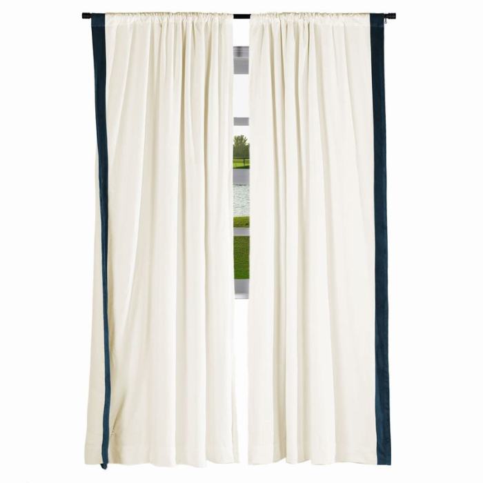 FELIX Velvet Curtain Drapery with Color Border Custom Sold Per Pair