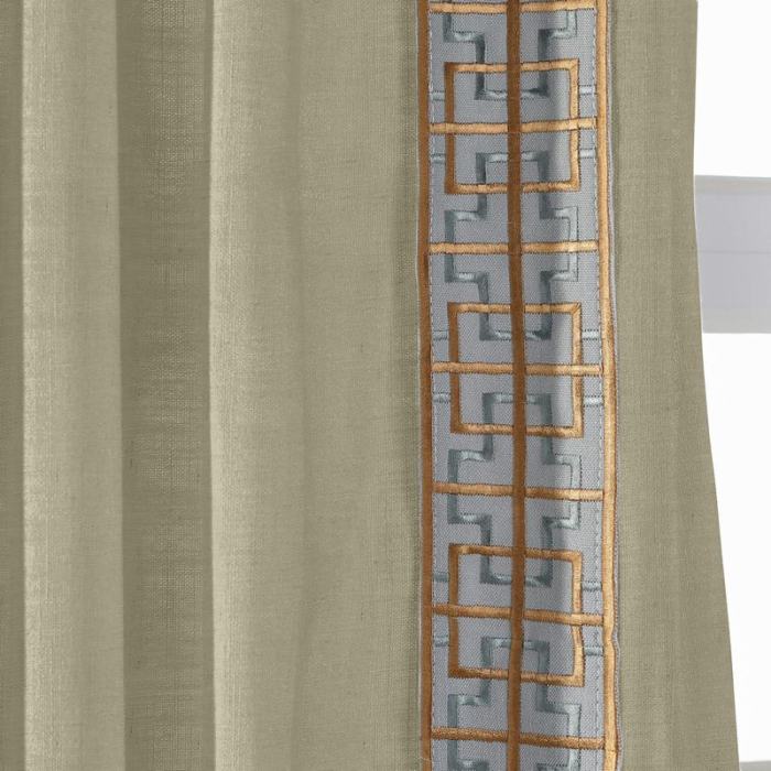 AMARA Polyester Linen Curtain Drapery With Decorative Trim Custom Sold Per Pair