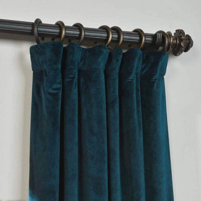 Flat Hook Velvet Curtain Drape with Blackout Lined For Track with Ring Clip or Traverse Rod and Rod with Rings Birkin
