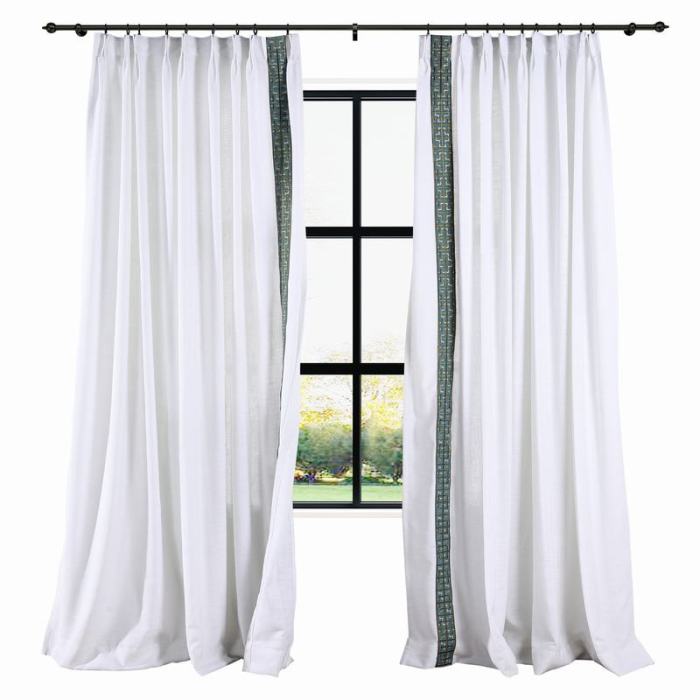 AMARA Polyester Linen Curtain Drapery With Decorative Trim Custom Sold Per Pair