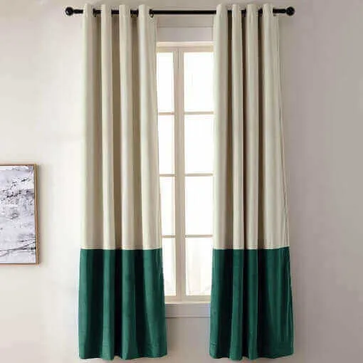 2 Toned Blackout Lined Pieced Patchwork Grommet Velvet Curtain BIRKIN