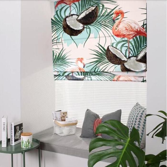 Print Polyester Roman Shade In Green