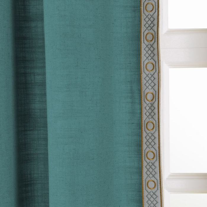 AMARA Polyester Linen Curtain Drapery With Decorative Trim Custom Sold Per Pair