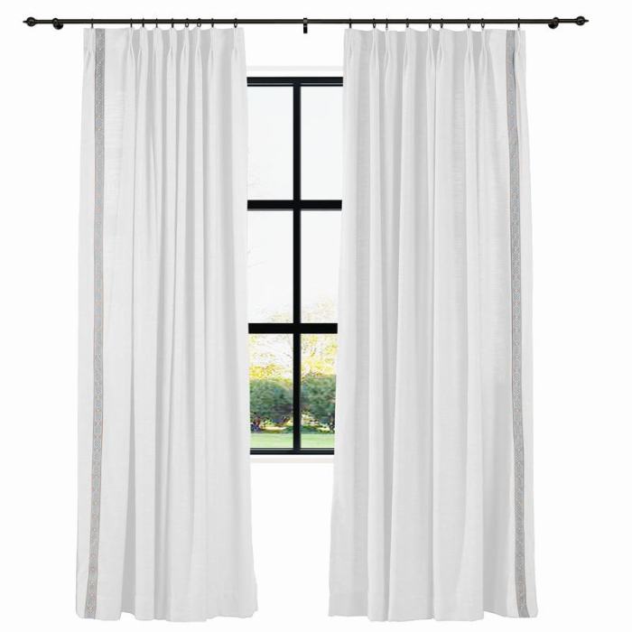 AMARA Polyester Linen Curtain Drapery With Decorative Trim Custom Sold Per Pair